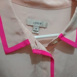 J. Crew silk Pink shirt with Hot Pink piping!
